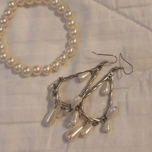 3pc pearl costume earrings and bracelet